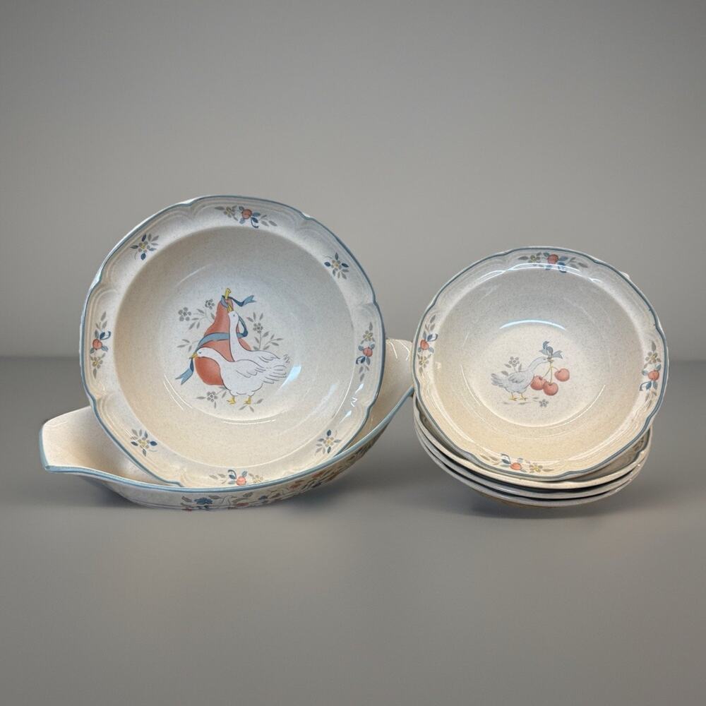 International China Goose Stoneware 6-Pc Set Bowls/ Serving Dish Japan Farmhouse